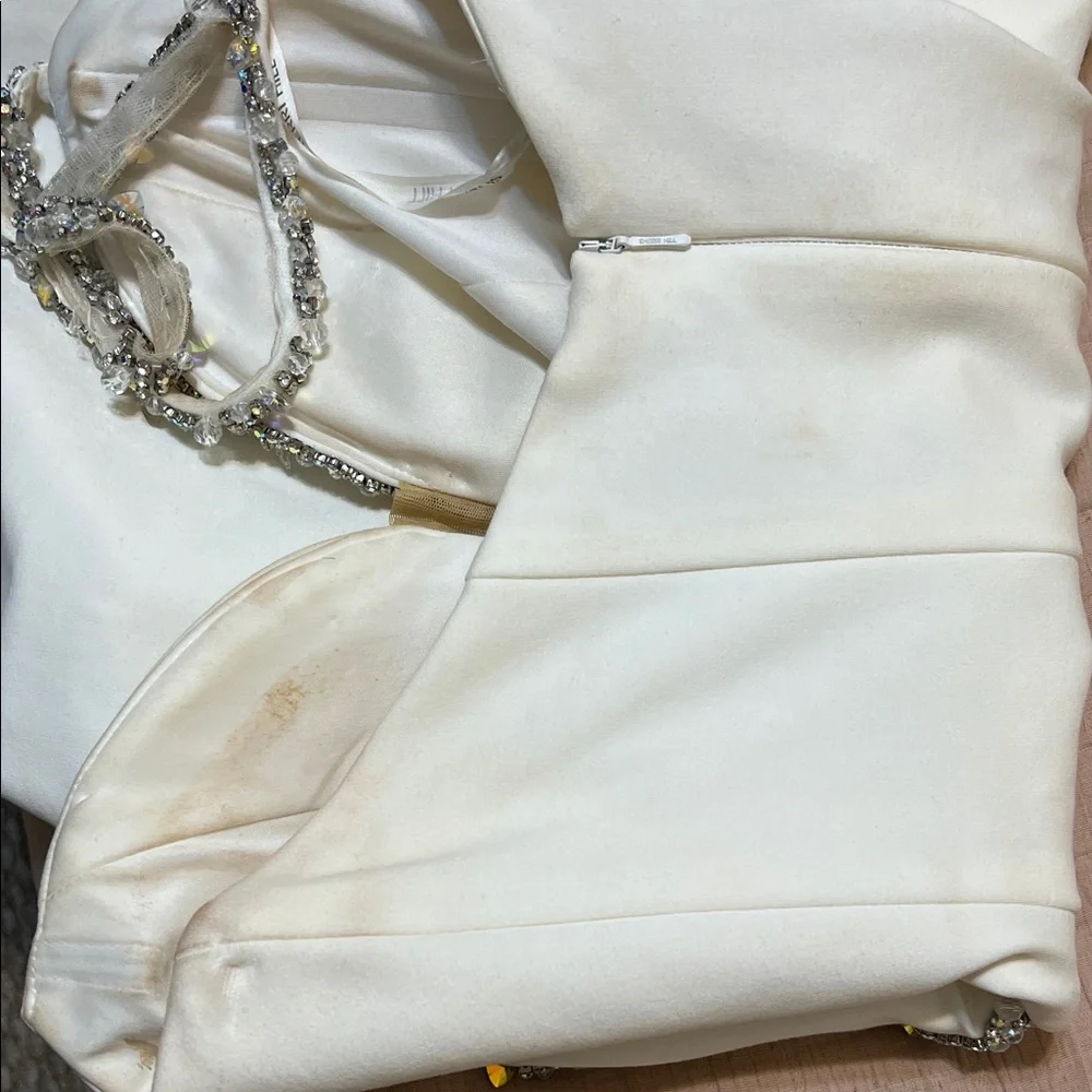 Sherri Hill White One Shoulder Dress with Silver Accents - Picture 6 of 9